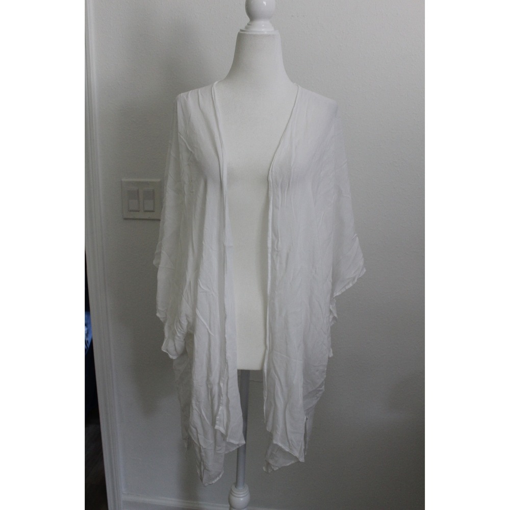 Nordstrom White Viscose Kimono Wrap Open Front Swim Cover Up One Size OS